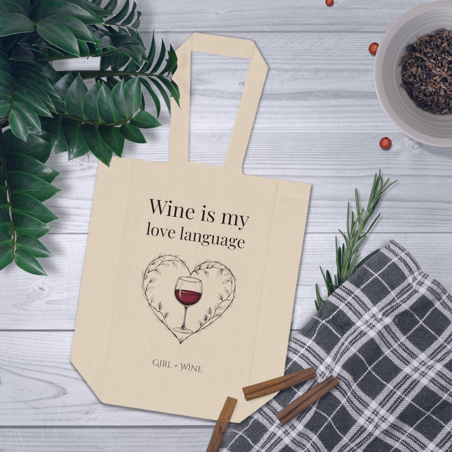 Double Wine Tote Bag - Wine Is My Love Language
